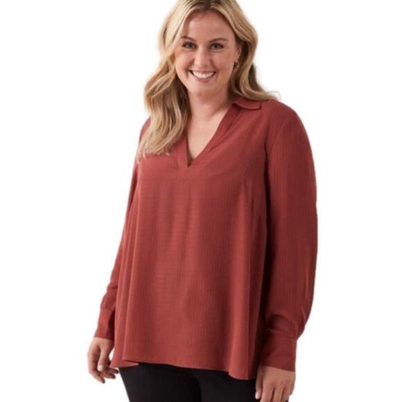 In Every Story Tops - In Every Story V-neck Flowy Long Sleeve Blouse 2X